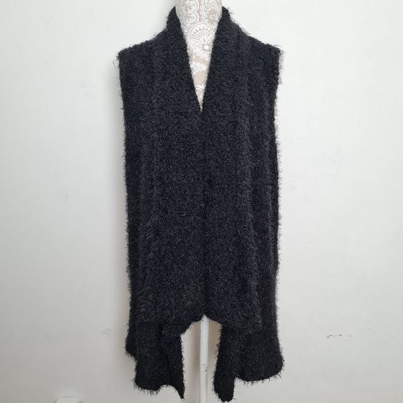G.I.L.I Open Front Drape Textured Fuzzy Sweater Vest Black Women's Size S - Picture 3 of 15